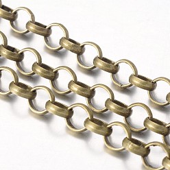 Antique Bronze Iron Rolo Chains, Belcher Chain, Unwelded, Lead Free and Nickel Free, with Spool, Round, Antique Bronze, Link: 7mm in diameter, 2mm thick, about 164.04 Feet(50m)/roll