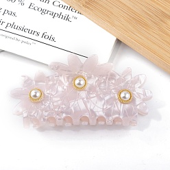 Pearl Pink Flower PVC Large Claw Hair Clips, with Plastic Imitation Pearl, Hair Accessories for Women & Girls, Pearl Pink, 51x105x51mm