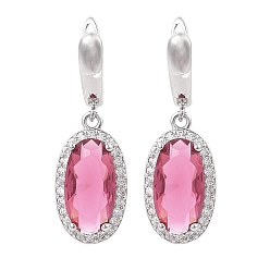 Ярко-Розовый Латунные серьги-гвоздики с паве из кубического циркония овальной формы для женщин, платина, ярко-розовый, 35x11.5 мм