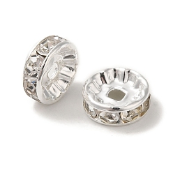 Кристалл Латунные бусины разделители для поставки стразов, класс AAA, прямой фланец, без никеля , серебряный цвет гальваническим, рондель, кристалл, 10x4 мм, отверстие : 2 мм