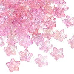 Фламинго Двухцветная прозрачная крышка из стеклянной бусины, 5-лепестков цветка, с блеском порошок, фламинго, 12x12.5x4 мм, отверстие : 1.5 мм