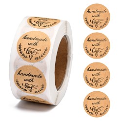 BurlyWood DIY Scrapbook, Decorative Adhesive Tapes, Flat Round with Word Handmade with Love, BurlyWood, 25mm, about 500pcs/roll