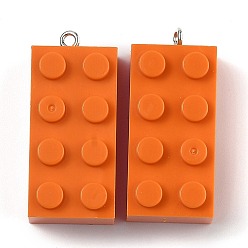 Orange Opaque Acrylic Pendants, with Platinum Iron Loop, Long Rectangle Building Block Charms, Orange, 36x16x11.5mm, Hole: 1.5mm