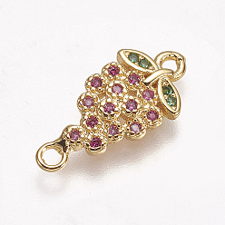 Golden Brass Micro Pave Cubic Zirconia Links, Grape, Colorful, Golden, 17x8x2mm, Hole: 1.5mm
