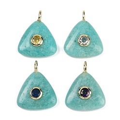 Амазонит Природные подвески амазонит, треугольные подвески с латунной микропаве с кубическими цирконами разных цветов, золотые, 26x21x6.5 мм, отверстие : 3x2 мм