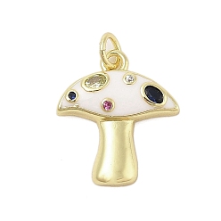 Белый Грибная стойка покрытие латунь микропаве кубические циркониевые подвески, с эмалью, долговечный, без свинца и без кадмия, реальный 18 k позолоченный, белые, 18.5x16.5x3.5 мм, отверстие : 3 мм