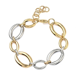Золотой & Цвет Нержавеющей Стали 304 женские браслеты-цепочки с овальными звеньями из нержавеющей стали, ионное покрытие (ip), долговечный, золотые и нержавеющая сталь цвет, внутренний диаметр: 7.28 дюйм (18.5 см)