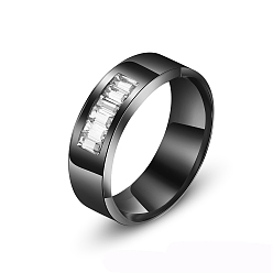 Gunmetal Stainless Steel Micro Pave Clear Cubic Zirconia Finger Rings, Gunmetal, US Size 7(17.3mm)