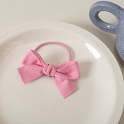 1# Girl Pink Cute Cream-colored Bow Hair Ties for Girls, Soft and Sweet Ponytail Holders
