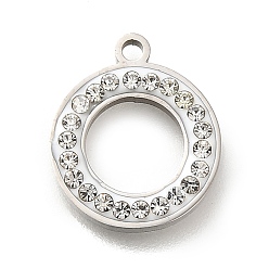 Нержавеющая Сталь Цвет 304 из нержавеющей стали плоским круглые подвески, с пластиковой имитацией ракушки и стразами из полимерной глины, цвет нержавеющей стали, 14x12x2 мм, отверстие : 1.4 мм
