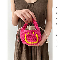Rose red finished bag small to send inner bag + pearl chain smile smiling face bag hand-woven bag diy material bag cloth strip wool crochet homemade hand bag female