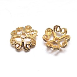 Real 18K Gold Plated Real 18K Gold Plated 4-Petal 925 Sterling Silver Bead Caps, Flower, Golden, 6x2mm, Hole: 1mm, about 153pcs/20g