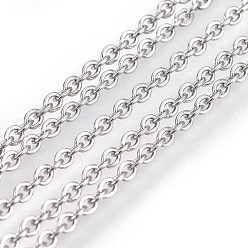 Stainless Steel Color 304 Stainless Steel Cable Chain, Soldered, Flat Oval, Stainless Steel Color, 10m