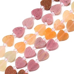 Смешанные камни Нити бусин из натурального розового кварца, вишневого кварцевого стекла, родонита, агата и синтетического авантюрина, сердце, 8.5x8.5x2.5 мм, отверстие : 0.7 мм, около 40 шт / нитка, 15.16'' (38.5 см)