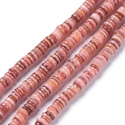Dark Salmon Natural Freshwater Shell Beads Strands, Dyed, Heishi Beads, Flat Round/Disc, Dark Salmon, 8~8.5x1~3mm, Hole: 1mm, about 182~200pcs/strand, 15.39 inch(39.1cm)