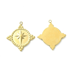 Real 14K Gold Plated 304 Stainless Steel Cabochon Settings for Enamel, Rhombus with Star, Real 14K Gold Plated, 23.5x21.5x2.3mm, Hole: 1.5mm