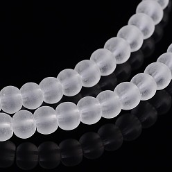 Clear Frosted Glass Round Beads Strands, Clear, 3x2mm, Hole: 1mm, about 144pcs/strand, 13.3 inch