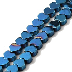 Blue Plated PVD Vacuum Plating Non-magnetic Synthetic Hematite Beads Strands, Heart, Blue Plated, 5x5.5x2mm, Hole: 0.9mm, about 87pcs/strand, 15.94 inch(40.5cm)