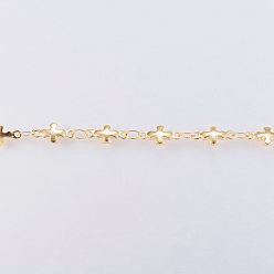 Настоящее золото 18K 3.28 ножки ручной работы с ионным покрытием (IP) 304 звенья цепей из нержавеющей стали, пайки, крестик, реальный 18 k позолоченный, 9x5x1 мм