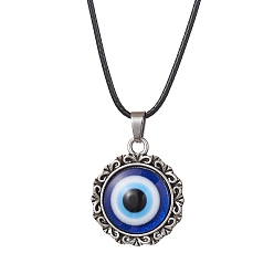 Royal Blue Evil Eye Resin Alloy Pendants Necklaces, Waxed Cord Necklaces for Women, Royal Blue, 17.72 inch(45cm)
