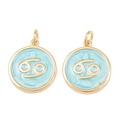 Cancer Brass Enamel Pendants, Flat Round & Constellation Charms, Rack Plating, Long-Lasting Plated, Cadmium Free & Lead Free, Golden, Cancer Charms, 17.5x15x2mm, Hole: 3mm