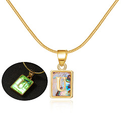 U Fashionable Colorful Square Snake Bone Chain Shell Pendant Necklace for Women.