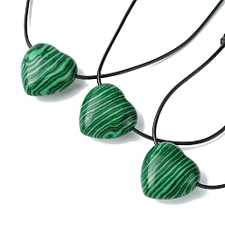 Малахит Синтетические малахитовые подвесные ожерелья, воском шнура, сердце, 14.17~27.95 дюйм (36~71 см)