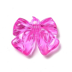 Фуксин Прозрачные акриловые подвески, очарование бантом, фуксиново-красные, 24x30x7 мм, отверстие : 3 мм, Около 180 шт / 500 г