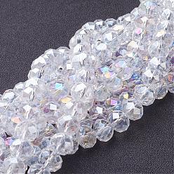 Clear AB Electroplate Glass Beads Strands, AB Color Plated, Faceted, Rondelle, Clear AB, 12x8mm, Hole: 1mm, about 72pcs/strand