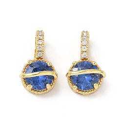 Зеленый Латунные микро проложить кубического циркония подвески, круглые подвески, реальный 18 k позолоченный, зелёные, 18x10.5x10 мм, отверстие : 5x3 мм