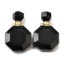 Обсидиан Кулоны для духов из натурального обсидиана, с 304 фурнитурой из нержавеющей стали, граненые, восьмиугольные прелести, золотые, 39~40x24~25x11~12 мм, отверстие : 1.8 мм