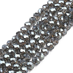 Gray Electroplate Transparent Glass Beads Strands, Full Rainbow Plated, Faceted, Rondelle, Gray, 3x2.5mm, Hole: 0.8mm, about 154~162pcs/strand, 14.80 inch~15.51 inch(37.6~39.4cm)