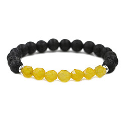 deep yellow Tiger Eye Agate Beaded Bracelet with Diamond Cut Stones for Couples