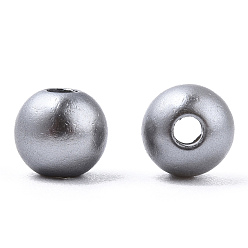 Silver Spray Painted ABS Plastic Imitation Pearl Beads, Round, Silver, 6x5.5mm, Hole: 1.8mm, about 4540 pcs/500g
