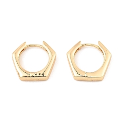 Light Gold Brass Hoop Earrings, Hexagon, Light Gold, 16.5x18x3.5mm