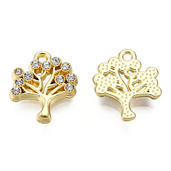 Light Gold Rack Plating Alloy Charms, with Crystal Rhinestone, Cadmium Free & Nickel Free & Lead Free, Tree of Life, Light Gold, 15.5x13x2.5mm, Hole: 1.2mm