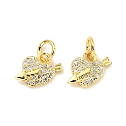 Прозрачный Латунь с микропокрытием, с прыжковых колец, без кадмия и без свинца, золотые, стрела в сердце, прозрачные, 9x10x2 мм, отверстие : 3.4 мм