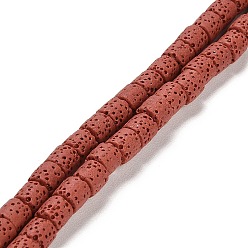 Индийский Красный Бусы из натуральной лавы, колонка, окрашенные, Индийская красная, 6~6.5x6~6.5 мм, отверстие : 1.4 мм, около 62 шт / нитка, 15.75 дюйм (40 см)