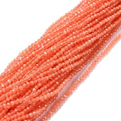 Coral Cat Eye Beads Strands, Round, Faceted, Coral, 2mm, Hole: 0.2mm, 14.17 inch(36cm), 174~184pcs/strand