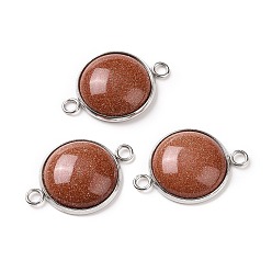 Goldstone Synthetic Goldstone Connector Charms, Half Round Links, with Stainless Steel Color Tone 304 Stainless Steel Findings, 18x25.5x7mm, Hole: 2mm