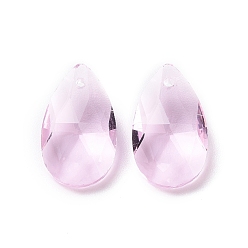 Pink Glass Pendants, Crystal Suncatcher, Faceted, teardrop, Pink, Size: about 13mm wide, 22mm long, 8mm thick, hole: 0.8mm