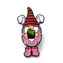 Hot Pink Easter Gnome with Rabbit Ear Enamel Pins for Women, Electrophoresis Black Alloy Brooch for Backpack Clothes, Hot Pink, 28x15x1mm