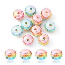 Colorful 10Pcs Macaron Color Stripe Resin Beads, AB Color, Rondelle, Colorful, 12x10mm, Hole: 2~2.5mm