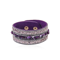 purple Colorful Crystal Stone Bracelet - European and American Irregular Jewelry, Gemstone Leather Bracelet, Couple