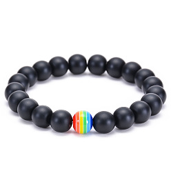 10mm - Natural Sandstone Natural Tiger Eye Lava Stone Bracelet Set - LGBT Rainbow Beaded Same-Sex Couple Jewelry