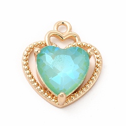 Erinite Brass with K9 Glass Charms, Golden, Heart Charms, Erinite, 18x15.5x6mm, Hole: 1.5mm
