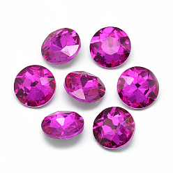 Camellia Pointed Back Glass Rhinestone Cabochons, Back Plated, Faceted, Flat Round, Camellia, 14x5.8mm