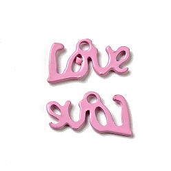 Pearl Pink Spray Painted 201 Stainless Steel Charms, Word Love Charm, Pearl Pink, 12x6.5x1mm, Hole: 1.4mm