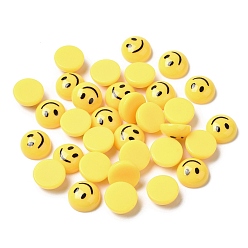 Yellow Opaque Resin Cabochons, Half Round with Smile Face, Yellow, 10x4.5mm