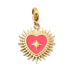 Темно-Розовый 304 подвеска из эмали из нержавеющей стали, с карабин-лобстерами , ионное покрытие (ip), реальный 14 k позолоченный, Сердце звездочкой, темно-розовыми, 33 мм